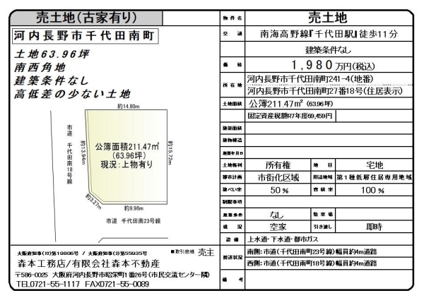 売土地　大阪府河内長野市千代田南町　価格1,980万円（税込）にて販売開始致しました。