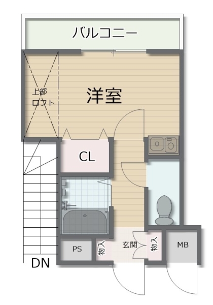 賃貸マンション１Rロフト付　大阪府河内長野市昭栄町　月額賃料3.5万円